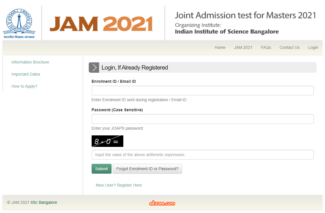 jam application form - Ekxam