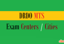 drdo mts exam centers cities
